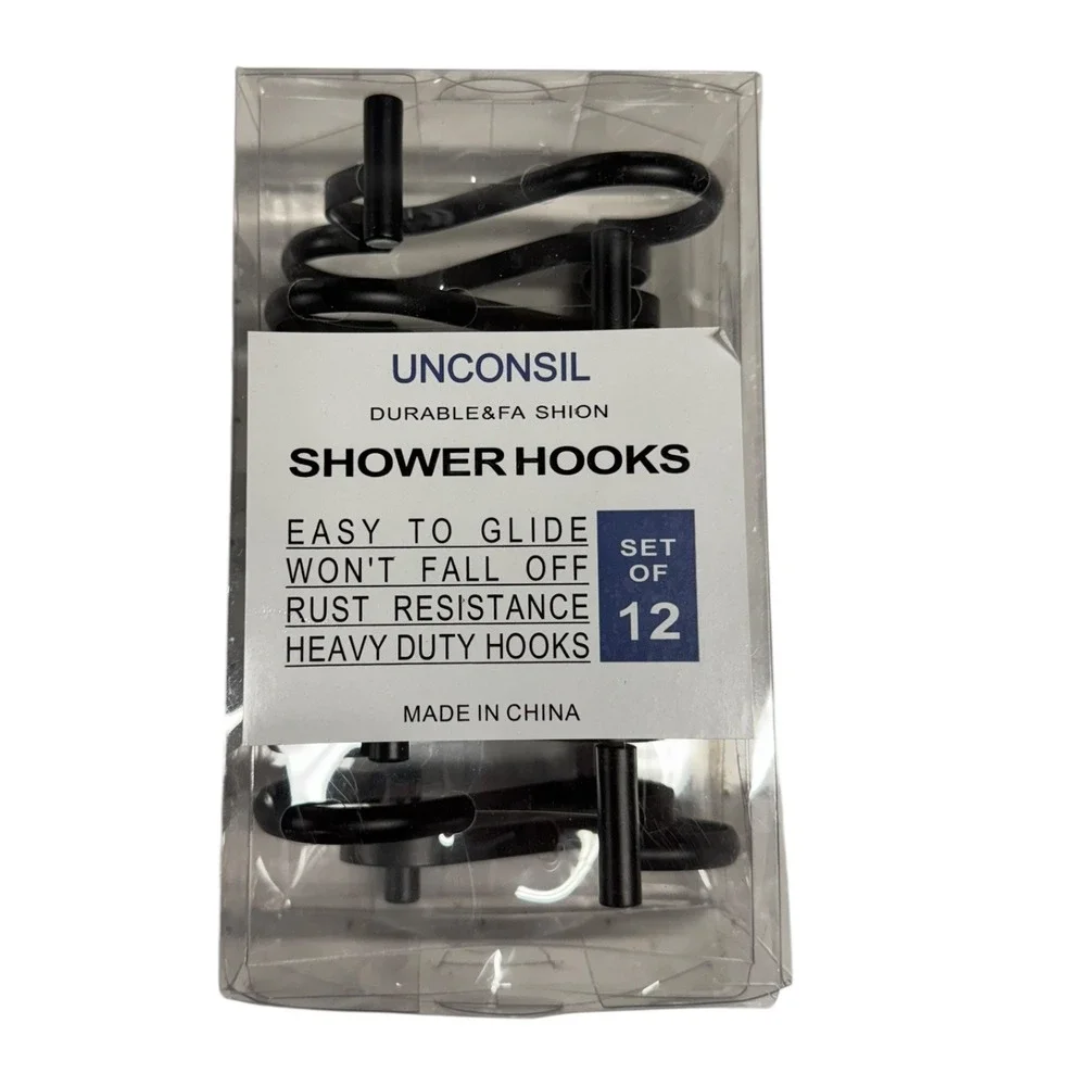 Unconsil Shower‎ Hooks Rust Resistant Heavy Duty Easy Glide Set of 12 Black